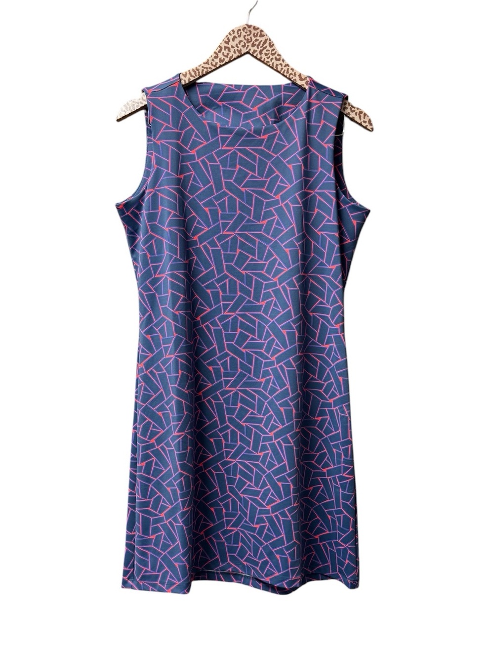 Mahi Gold Sleeveless Mini Dress Pullover Geometric Navy Blue Red Large